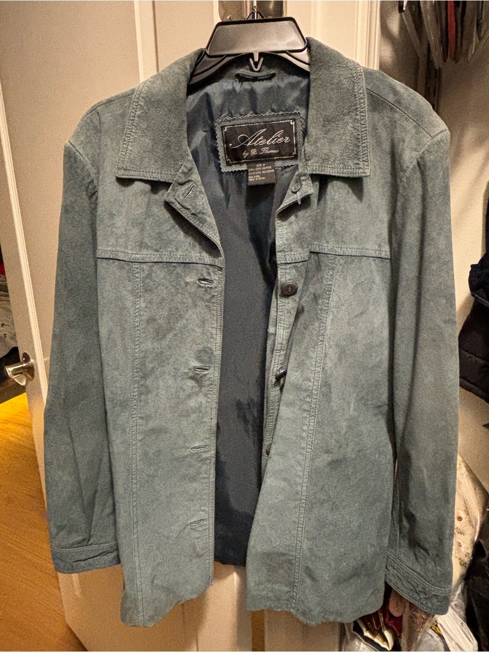 Slate blue women’s vintage leather jacket